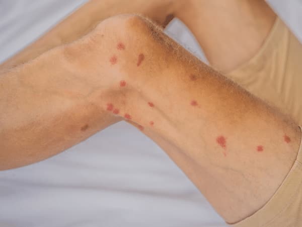 Punture in linea e a gruppi sulla pelle causate da cimici da letto